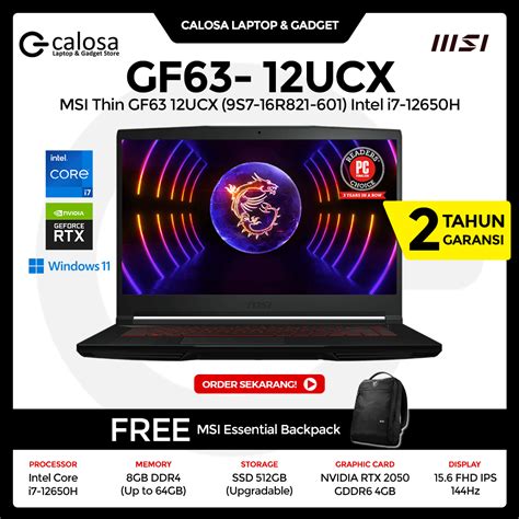 Promo MSI Thin GF63 12UCX Intel i7-12650H RAM 8GB SSD 512GB Nvidia RTX ...