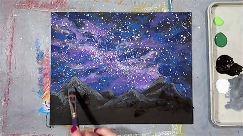 Acrylic Painting Galaxy Stars & Mountain Range #speedpainting #timelapse - YouTube