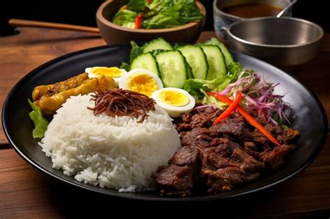 Premium AI Image | Spicy and flavorful nasi padang with beef and vegetables