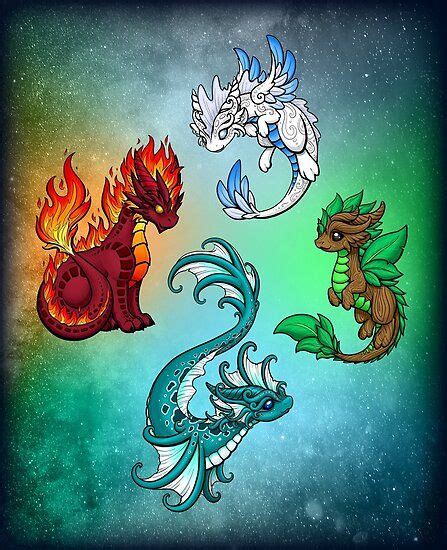 Four Elements - Dragons Poster by Rebecca Golins | Easy dragon drawings, Cute dragon drawing ...