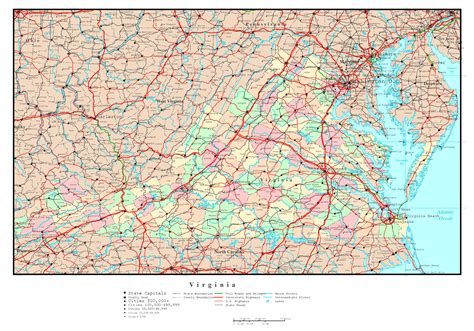 Large detailed administrative map of Virginia state with roads ...