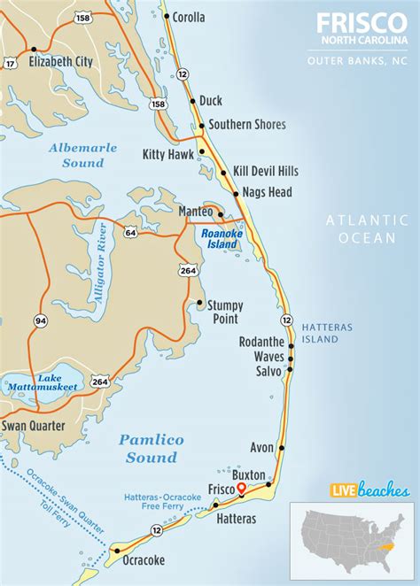 Map of Frisco, North Carolina - Live Beaches