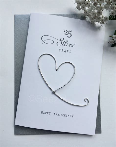 25th SILVER Wedding Anniversary Art Card With Real Silver 25 Years Can Be Personalised Gift ...