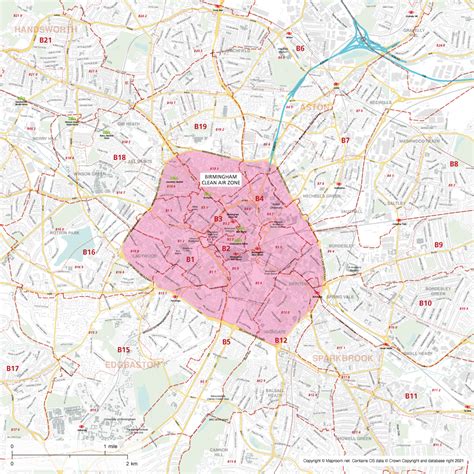 Map of Birmingham Clean Air Zone with streets and postcodes – Maproom