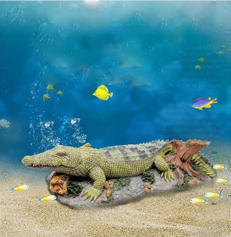 Oxygen enhanced Crocodile Fish Tank Landscaping Aquarium Decorative ...