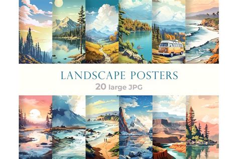 Landscape posters in retro style, vintage travel banners