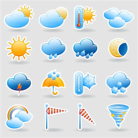 Free Vector | Weather forecast tablet mobile symbols widget icons set with clouds and rainbow