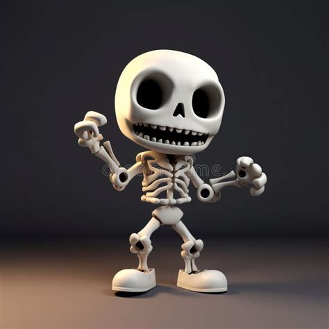 Cute Dancing White Skeleton with a Big Head in Cartoon Style, on a Dark Background Stock ...