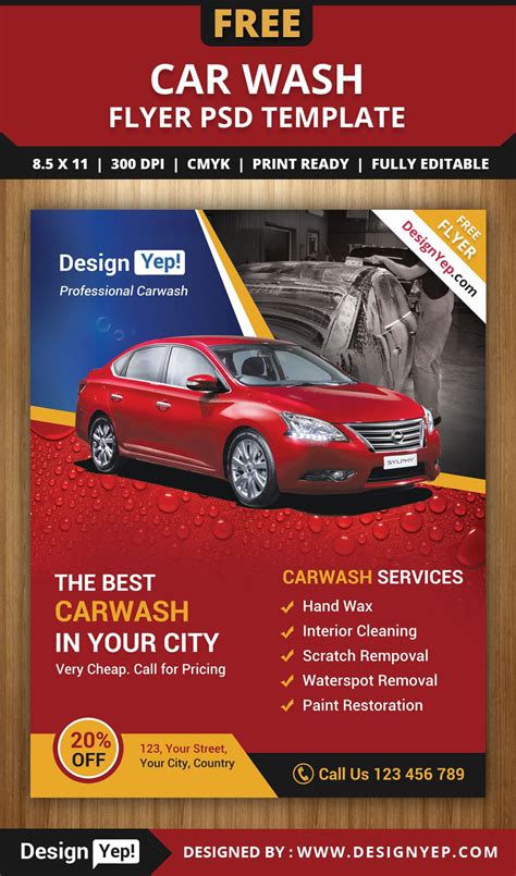Free-Car-Wash-Flyer-PSD-Template-3232-Designyep | Car wash, Free cars, Car wash posters