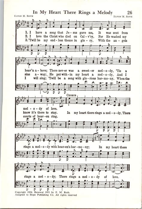 In My Heart There Rings a Melody Digital Hymn Sheet Music Key of A Flat ...