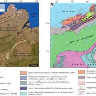 Geology of the Taymyr Peninsula in North Siberia. (A) Satellite image ...