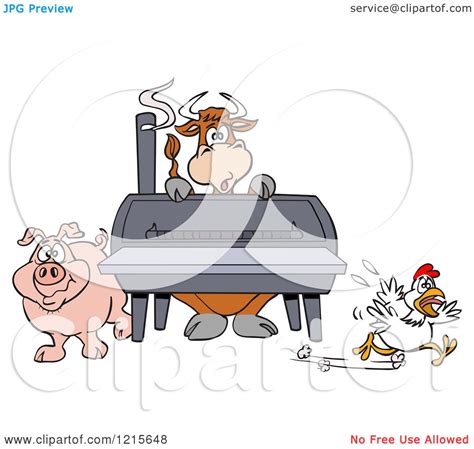 Clipart of a Cow Pig and Chicken by a Bbq Smoker - Royalty Free Vector ...