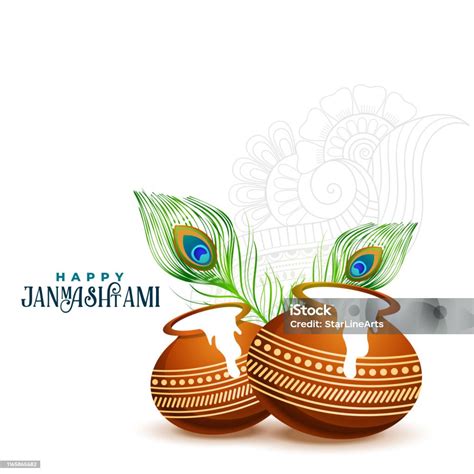 Happy Janmashtami Background With Matki And Makhan Stock Illustration ...