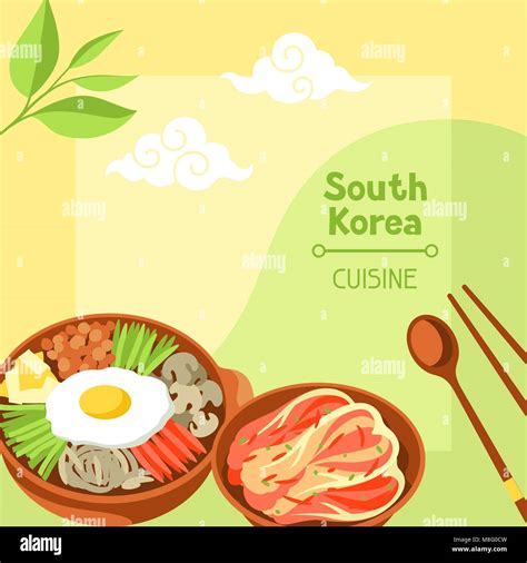 South Korea cuisine. Korean banner design with traditional symbols and ...