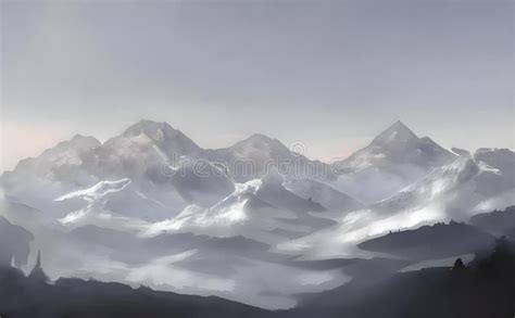 Watercolor Painting of Snowy Mountains Stock Illustration - Illustration of brush, abstract ...