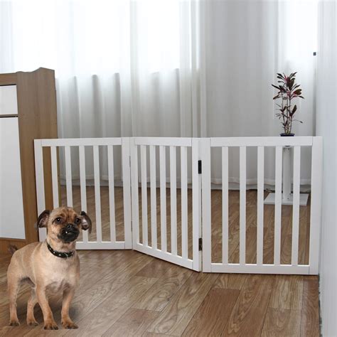 ZJSF Freestanding Foldable Dog Gate for House Extra Wide Wooden White Puppy Gate Stairs Dog ...