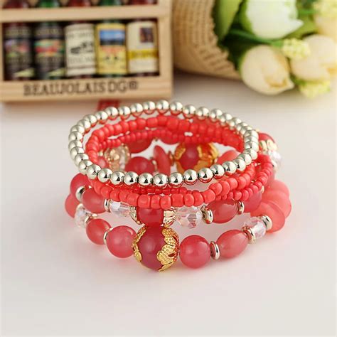 Bracelets For Woman 2016 New Beautiful Multilayer Red Rhinestone Beaded Bracelet wholesale ...