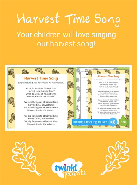 Harvest Time Song - EYFS Song for Autumn | Preschool harvest, Harvest ...