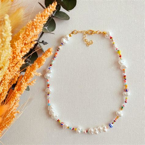 Colorful Beaded Necklace Colorful Necklace Pearl Necklace - Etsy