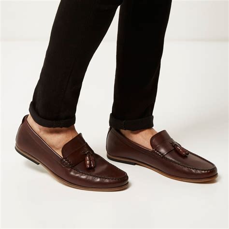 River Island Dark Brown Leather Tassel Loafers for Men - Lyst