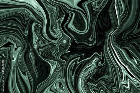 Psychedelic dark green colour trippy abstract art background design. Trendy dark green marble ...