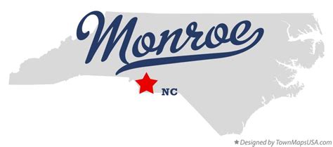 Map of Monroe, Union County, NC, North Carolina