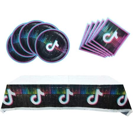 TIK Tok Party Supplies Set, 20 Plates + 20 Napkins + Tablecloth, TIK Tok Party Supplies ...