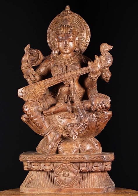 SOLD Wooden Swan Veena Saraswati Sculpture 30" (#76w19cx): Hindu Gods ...