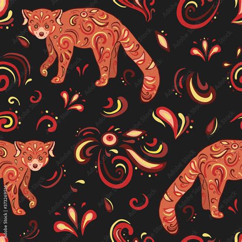 Colorful vector seamless pattern of red panda. Decoration print for ...