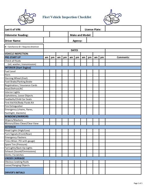 Printable Daily Vehicle Inspection Checklist Template