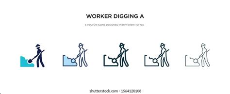 Worker Digging Hole Icon Different Style Stock Vector (Royalty Free ...