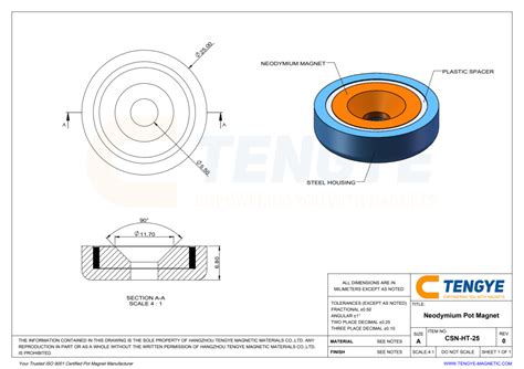 Pot magnet Ø25 mm with countersunk hole