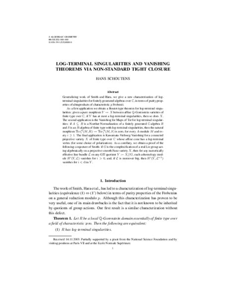 (PDF) Log-terminal singularities and vanishing theorems via non-standard tight closure | Hans ...