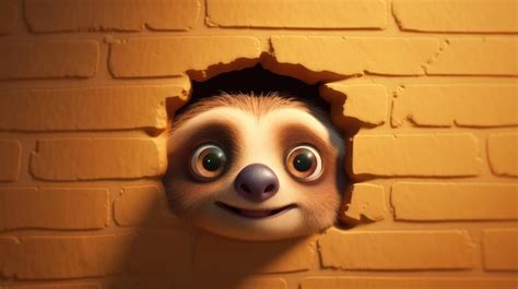 Premium AI Image | A sloth looks through a hole in a brick wall.