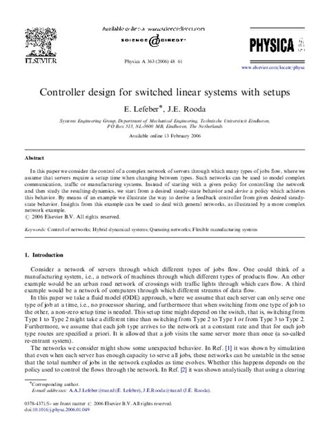 (PDF) Controller design for switched linear systems with setups | E. Lefeber - Academia.edu