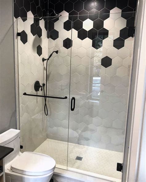 Hexagon Shower Tile Design | Bathroom shower walls, Restroom design ...