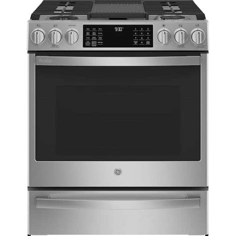 GE Profile 5.7 cu. ft. Slide-In Dual Fuel Range with Self-Cleaning Convection Oven in ...