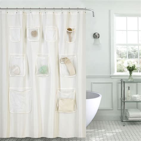 GoodGram Fabric Shower Curtain Liners With Mesh Pockets - Beige - Walmart.com