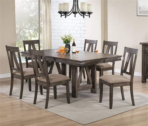 Dining Table Chair Sets Best Furniture Beige Linen Look Upholstered ...