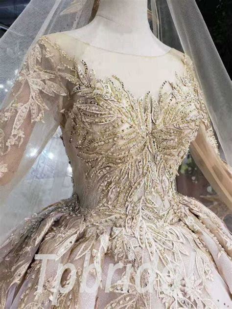 Champagne Gold Wedding Dress With Veil 2019 For Sale