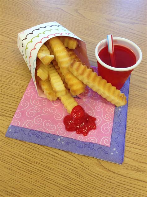 April Fool's Fun! Pound cake and jello disguised as french fries and Kool-aid, with a homemade ...