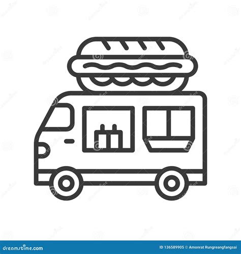 Hot Dog Truck Vector, Food Truck Line Style Editable Stroke Icon Stock ...