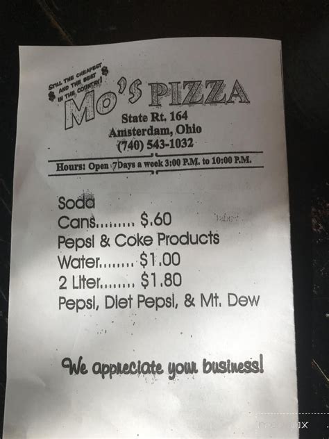 Online Menu of Mo's Pizza, Amsterdam, OH