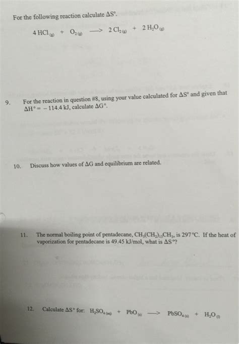 Solved For the following reaction calculate Δ. For the | Chegg.com