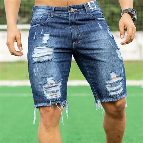 Men's fashion casual hole five points denim shorts - popbluesky.com in ...