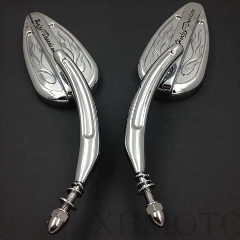 Aftermarket Mirrors Custom Tailfin Flame Mirrors For 8mm Bolts Harley Sportster 883 XLH Springer ...