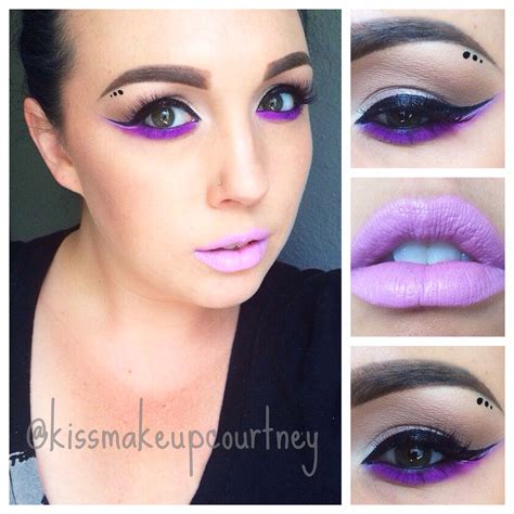 neon purple eye makeup winged liner purple lipstick