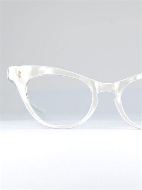 White Pearl Pointed Cat Eye Glasses Frames 1950s Atomic Star Rockabilly ...