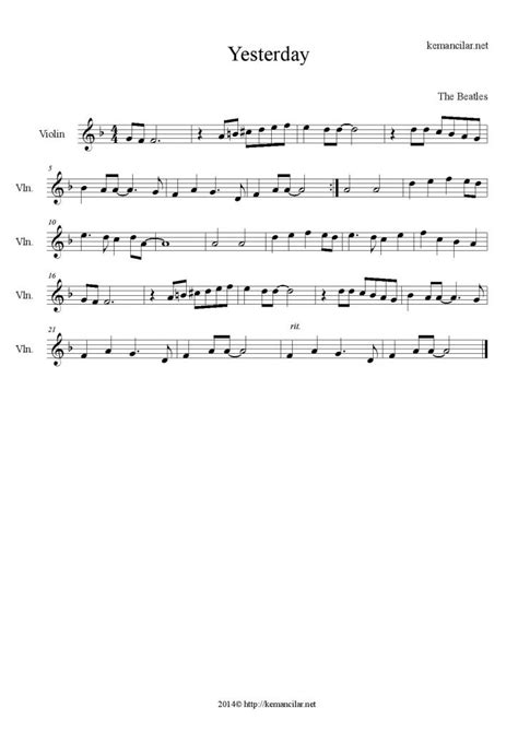 Yesterday Violin Sheet Music - Free Sheet Music