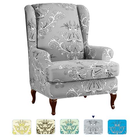 Subrtex Stretch 2-Piece Vector Floral Wing Chair Slipcover, Gray ...